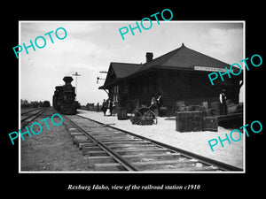 OLD LARGE HISTORIC PHOTO OF REXBURG IDAHO, VIEW OF RAILROAD STATION c1910