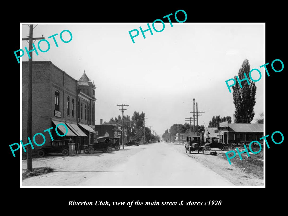 OLD LARGE HISTORIC PHOTO OF RIVERTON UTAH, VIEW OF MAIN STREET & STORES c1920