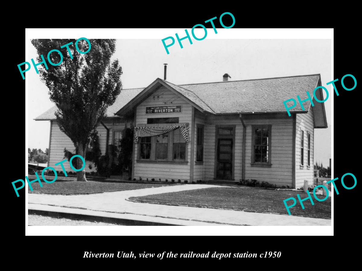 OLD LARGE HISTORIC PHOTO OF RIVERTON UTAH, VIEW OF RAILROAD STATION c1950