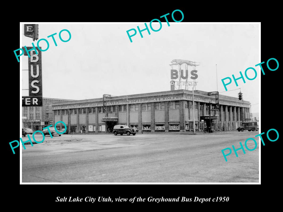 OLD LARGE HISTORIC PHOTO OF SALT LAKE CITY UTAH, THE GREYHOUND BUS DEPOT c1950