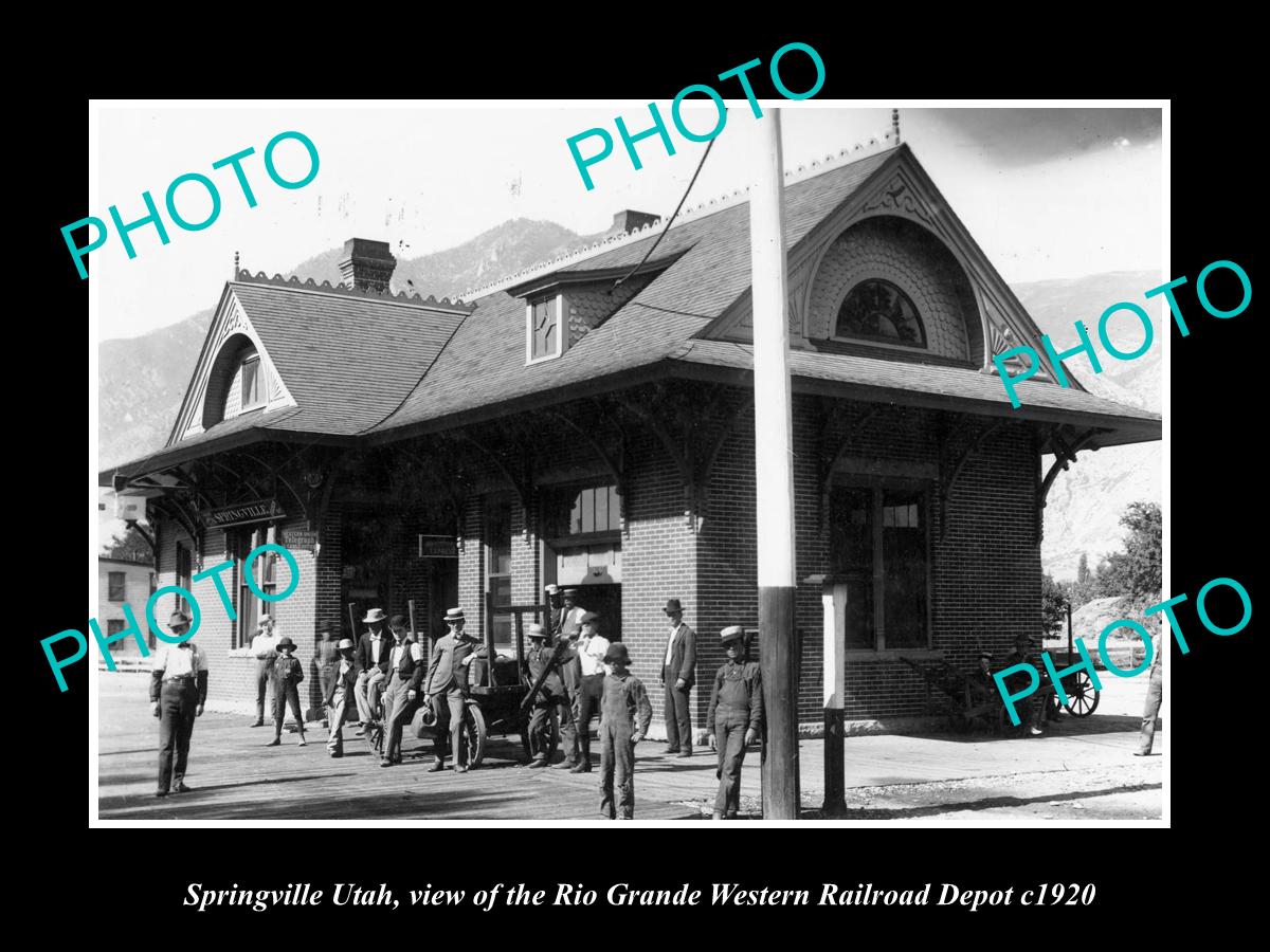 OLD LARGE HISTORIC PHOTO OF SPRINGVILLE UTAH, VIEW OF RAILROAD STATION c1920