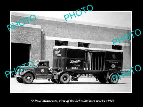 OLD LARGE HISTORIC PHOTO OF ST PAUL MINNESOTA, THE SCHMIDTS BREWERY TRUCK c1940