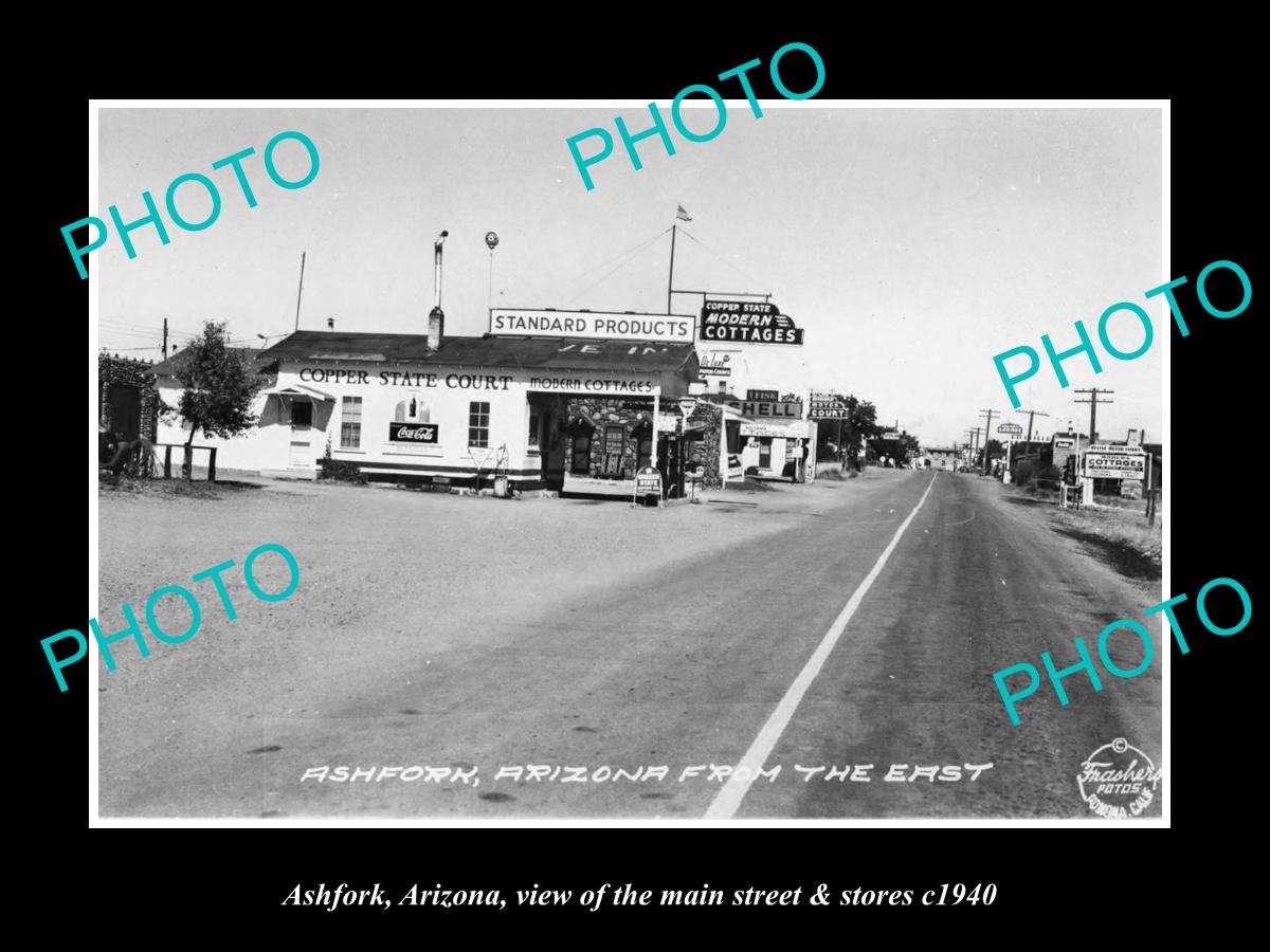 OLD LARGE HISTORIC PHOTO OF ASHFORK ARIZONA, THE MAIN STREET & STORES c1940