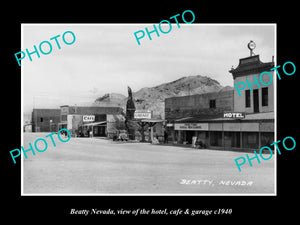 OLD LARGE HISTORIC PHOTO OF BEATTY NEVADA, THE HOTEL, GARAGE & CAFE c1940