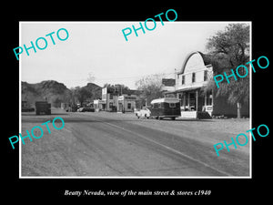 OLD LARGE HISTORIC PHOTO OF BEATTY NEVADA, VIEW OF THE MAIN St & STORES c1940