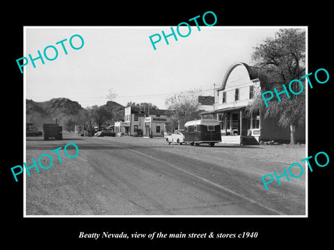 OLD LARGE HISTORIC PHOTO OF BEATTY NEVADA, VIEW OF THE MAIN St & STORES c1940