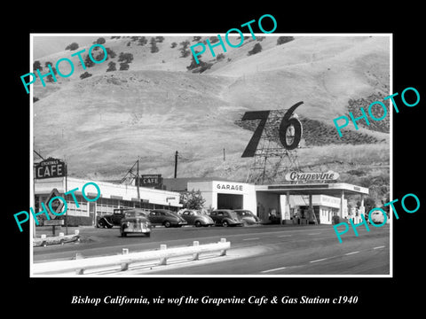 OLD LARGE HISTORIC PHOTO OF BISHOP CALIFORNIA, THE GRAPEVINE GAS STATION c1940