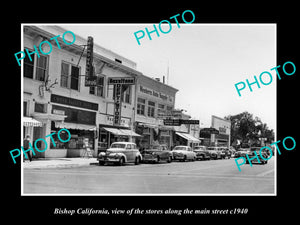 OLD LARGE HISTORIC PHOTO OF BISHOP CALIFORNIA, THE STORES ON THE MAIN St c1940