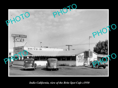 OLD LARGE HISTORIC PHOTO OF INDIO CALIFORNIA, VIEW OF THE BRITE SPOT CAFE c1950