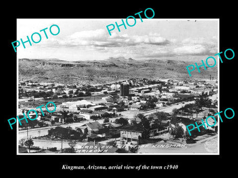 OLD LARGE HISTORIC PHOTO OF KINGMAN ARIZONA, AERIAL VIEW OF THE TOWN c1940