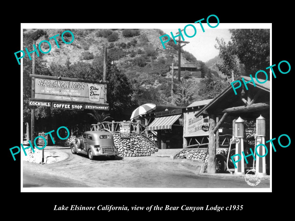 OLD LARGE HISTORIC PHOTO OF LAKE ELSINORE CALIFORNIA, THE BEAR CANYON LODGE 1935