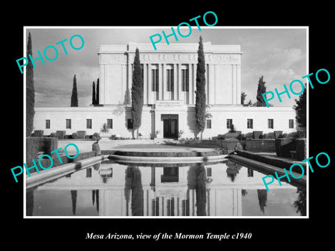 OLD LARGE HISTORIC PHOTO OF MESA ARIZONA, VIEW OF THE MORMON TEMPLE c1940