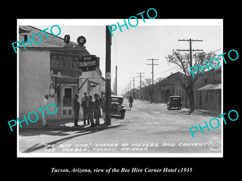 OLD LARGE HISTORIC PHOTO OF TUCSON ARIZONA, THE BEE HIVE CORNER HOTEL c1935