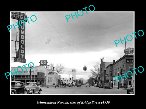 OLD LARGE HISTORIC PHOTO OF WINNEMUCCA NEVADA, VIEW OF BRIDGE STREET c1950