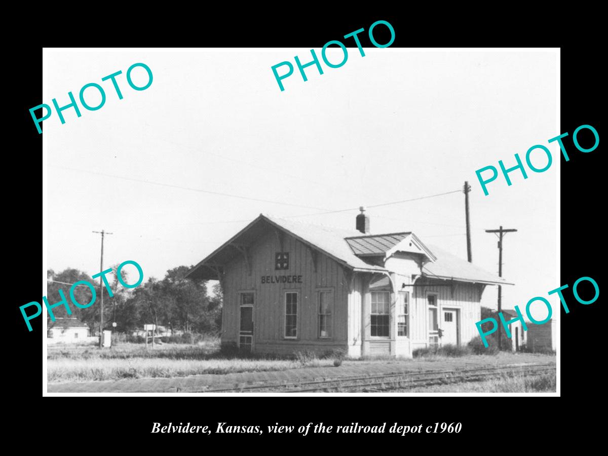 OLD LARGE HISTORIC PHOTO OF BELVIDERE KANSAS, THE RAILROAD DEPOT STATION c1960