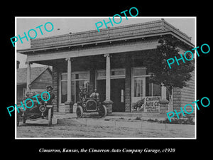 OLD LARGE HISTORIC PHOTO OF CIMARRON KANSAS, THE CIMARRON MOTOR GARAGE c1920