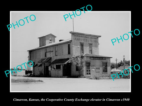 OLD LARGE HISTORIC PHOTO OF CIMARRON KANSAS, THE CO-OP EXCHANGE ELEVATOR c1940