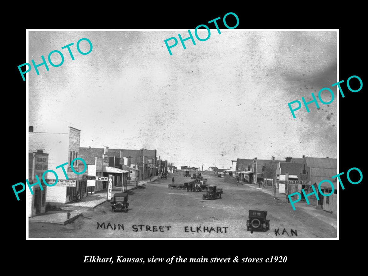 OLD LARGE HISTORIC PHOTO OF ELKHART KANSAS, THE MAIN STREET & STORES c1920