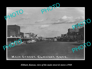 OLD LARGE HISTORIC PHOTO OF ELKHART KANSAS, THE MAIN STREET & STORES c1940