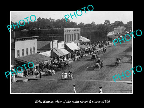 OLD LARGE HISTORIC PHOTO OF ERIE KANSAS, THE MAIN STRETT & STORES c1900