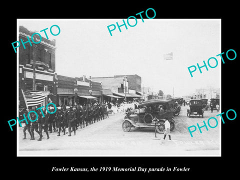 OLD LARGE HISTORIC PHOTO OF FOWLER KANSAS, THE 1919 MEMORIAL DAY PARADE