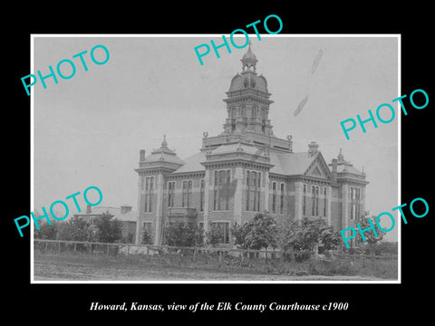 OLD LARGE HISTORIC PHOTO OF HOWARD KANSAS, THE ELK COUNTY COURT HOUSE c1900