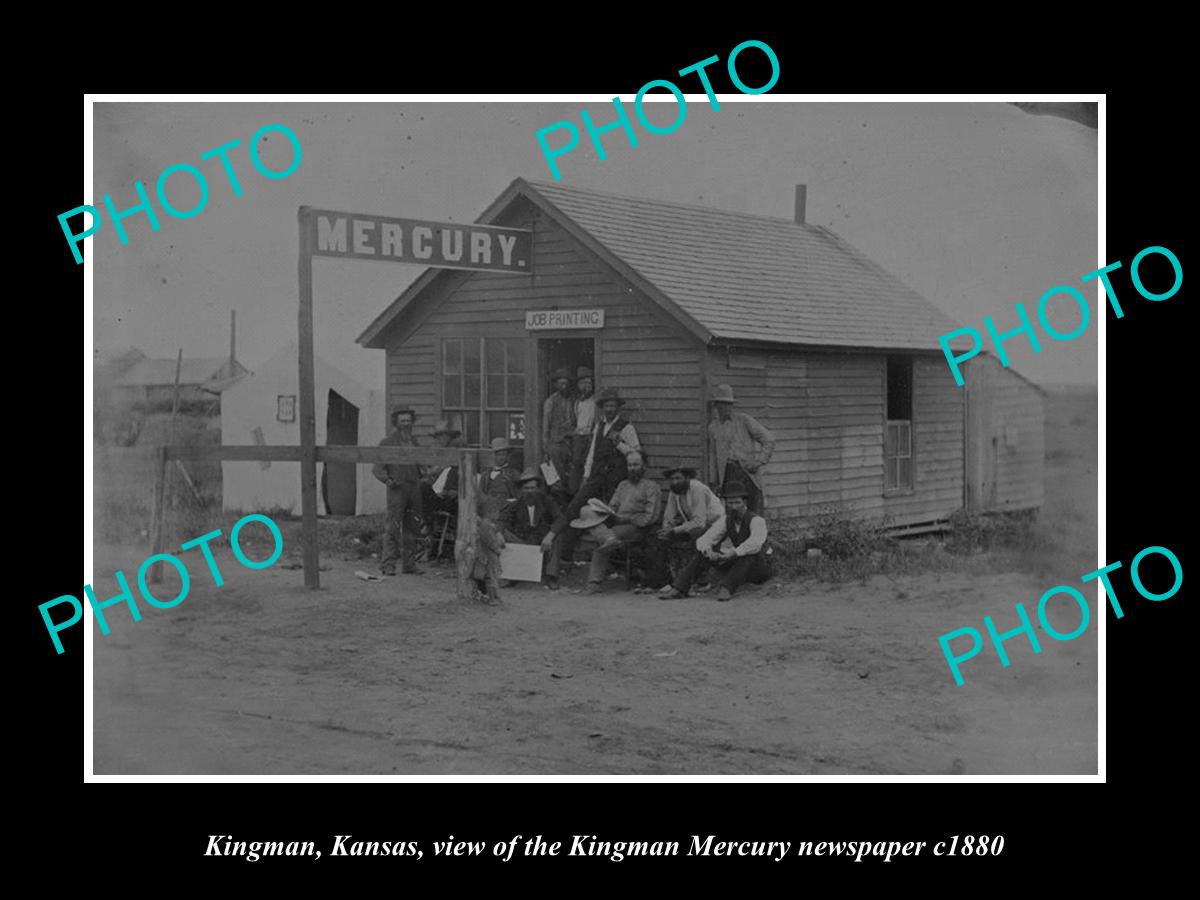 OLD LARGE HISTORIC PHOTO OF KINGMAN KANSAS, THE MERCURY NEWSPAPER OFFICE c1880