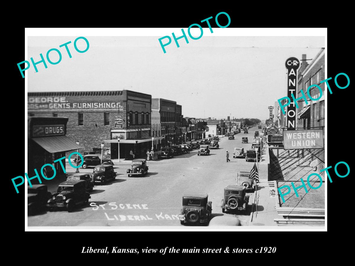 OLD LARGE HISTORIC PHOTO OF LIBERAL KANSAS, THE MAIN STREET & STORES c1920 1