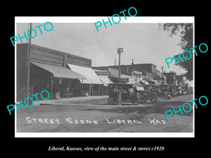 OLD LARGE HISTORIC PHOTO OF LIBERAL KANSAS, THE MAIN STREET & STORES c1920 2