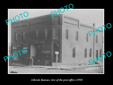 OLD LARGE HISTORIC PHOTO OF LIBERAL KANSAS, VIEW OF THE POST OFFICE c1910