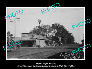 OLD LARGE HISTORIC PHOTO OF MOUNT HOPE KANSAS, VIEW OF THE IDEAL RESTAURANT 1910