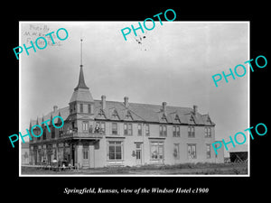 OLD LARGE HISTORIC PHOTO OF SPRINGFIELD KANSAS, VIEW OF THE WINDSOR HOTEL c1900