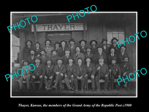 OLD LARGE HISTORIC PHOTO OF THAYER KANSAS, THE GRAND ARMY OF THE REPUBLIC c1900