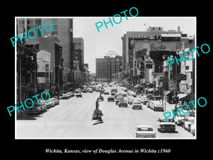 OLD LARGE HISTORIC PHOTO OF WICHITA KANSAS, VIEW OF DOUGLAS AVENUE c1960