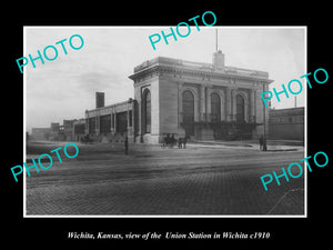 OLD LARGE HISTORIC PHOTO OF WICHITA KANSAS, THE UNION RAILROAD STATION c1910