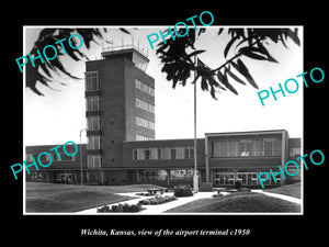 OLD LARGE HISTORIC PHOTO OF WICHITA KANSAS, VIEW OF THE AIRPORT TERMINAL c1950