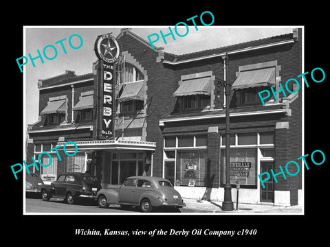 OLD LARGE HISTORIC PHOTO OF WICHITA KANSAS, THE DERBY OIL Co BUILDING c1940