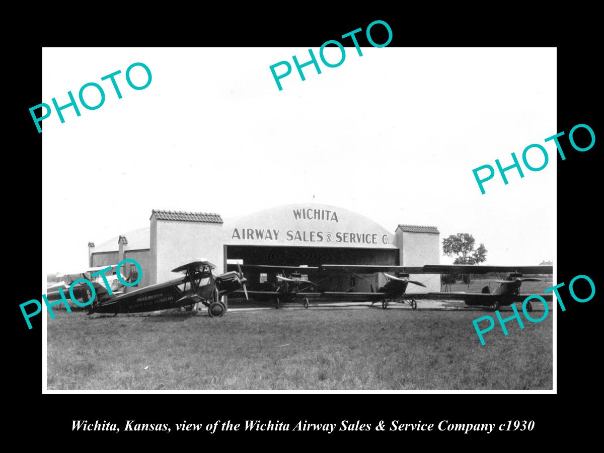 OLD LARGE HISTORIC PHOTO OF WICHITA KANSAS, THE WICHITA AIRWAY Co HANGAR c1930