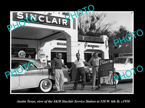 OLD LARGE HISTORIC PHOTO OF AUSTIN TEXAS, THE SINCLAIR OIL SERVICE STATION c1950