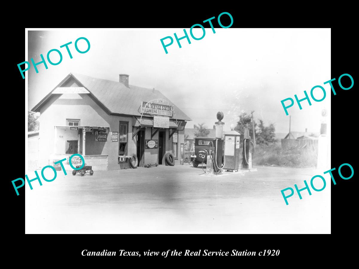 OLD LARGE HISTORIC PHOTO OF CANADIAN TEXAS, THE REAL SERVICE STATION c1920