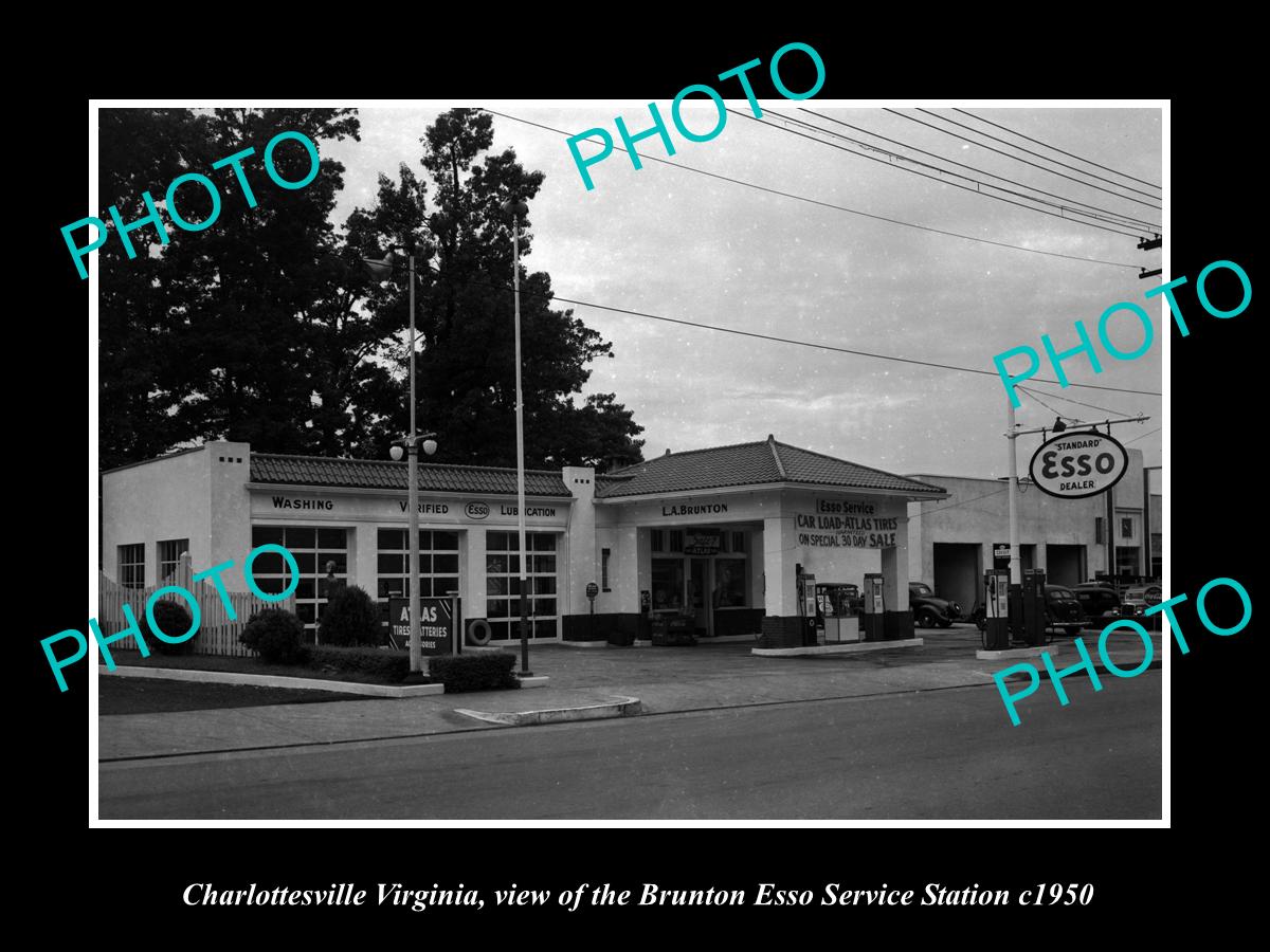 OLD LARGE HISTORIC PHOTO OF CHARLOTTESVILLE VIRGINIA, THE ESSO GAS STATION c1950