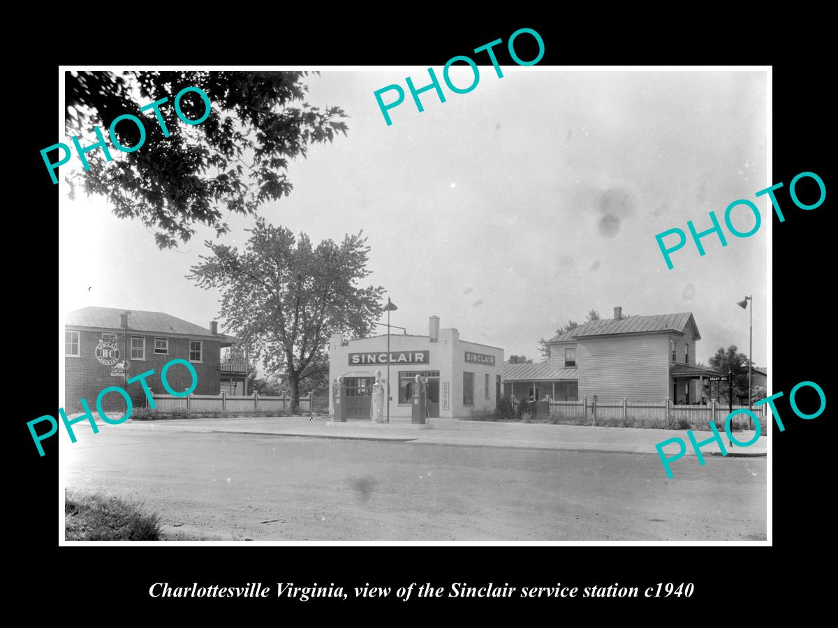 OLD LARGE HISTORIC PHOTO OF CHARLOTTESVILLE VIRGINIA, SINCLAIR GAS STATION c1940