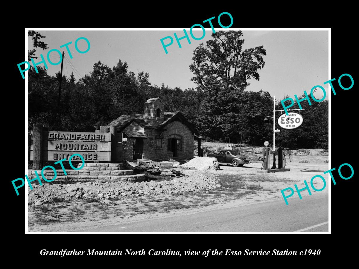 OLD HISTORIC PHOTO OF GRANDFATHER MOUNTAIN NORTH CAROLINA ESSO GAS STATION 1940