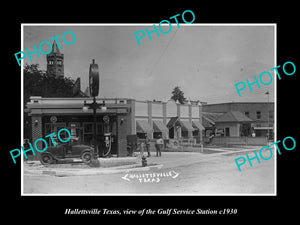 OLD LARGE HISTORIC PHOTO OF HALLETTSVILLE TEXAS, THE GULF SERVICE STATION c1930