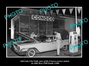 OLD LARGE HISTORIC PHOTO OF SALT LAKE CITY UTAH, THE CONOCO OIL GAS STATION 1960