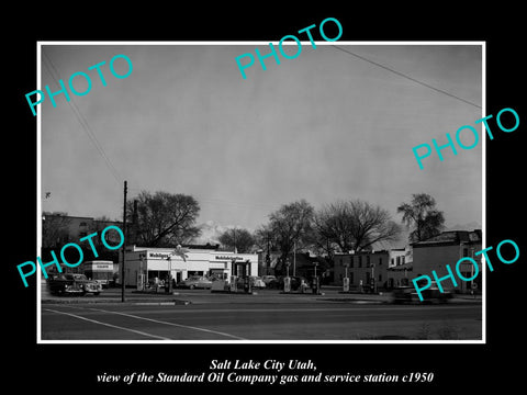 OLD LARGE HISTORIC PHOTO OF SALT LAKE CITY UTAH, THE MOBIL OIL GAS STATION 1950