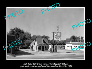 OLD LARGE HISTORIC PHOTO OF SALT LAKE CITY UTAH, PHILLIPS 66 GAS STATION 1950