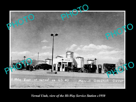 OLD LARGE HISTORIC PHOTO OF VERNAL UTAH, THE HI-WAY SERVICE STATION c1950