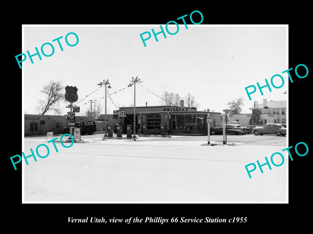 OLD LARGE HISTORIC PHOTO OF VERNAL UTAH, THE PHILLIPS 66 SERVICE STATION c1950