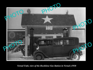 OLD LARGE HISTORIC PHOTO OF VERNAL UTAH, THE ROCKILENE SERVICE STATION c1930